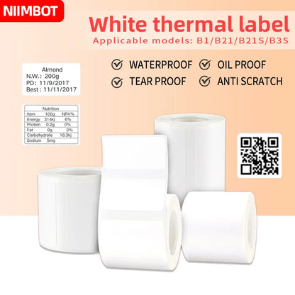 5 Rolls 30-50mm Thermal label Paper Rolls White Color Waterproof for Niimbot B1 B21 B203 B3S Label Printer Barcode Name Printing