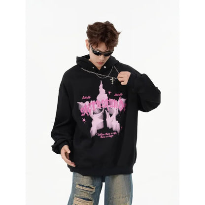 American street style pattern printed hooded sweater men's and women's autumn and winter casual fashion couple's coat