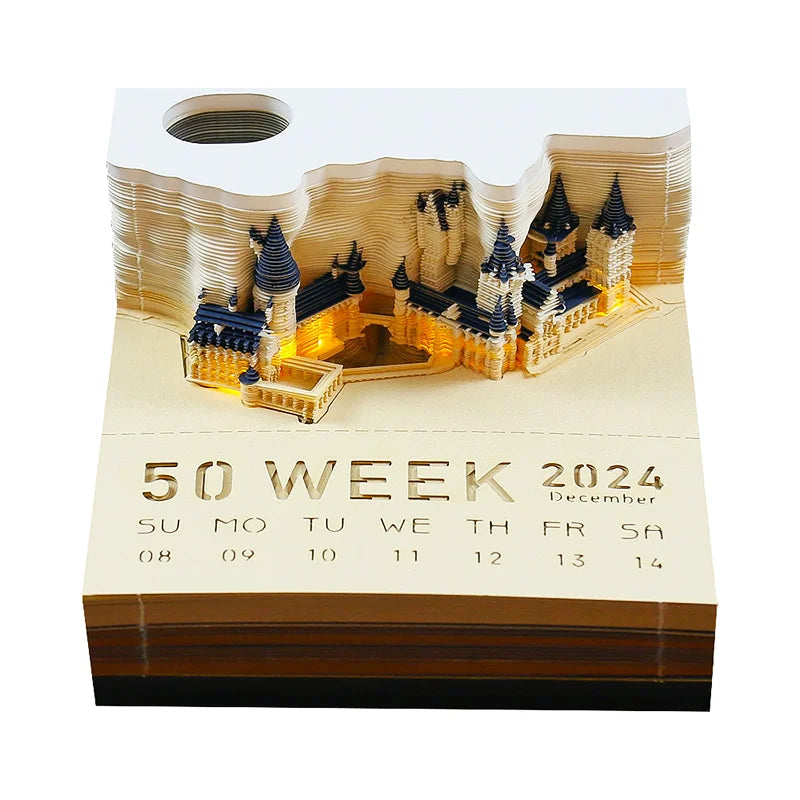 Omoshiroi Block 3D Memo Pads Calendar Advent Sticky Note Pad Calendar 2025 Led Paper Cubes Offices Scrapbooking Christmas Gift