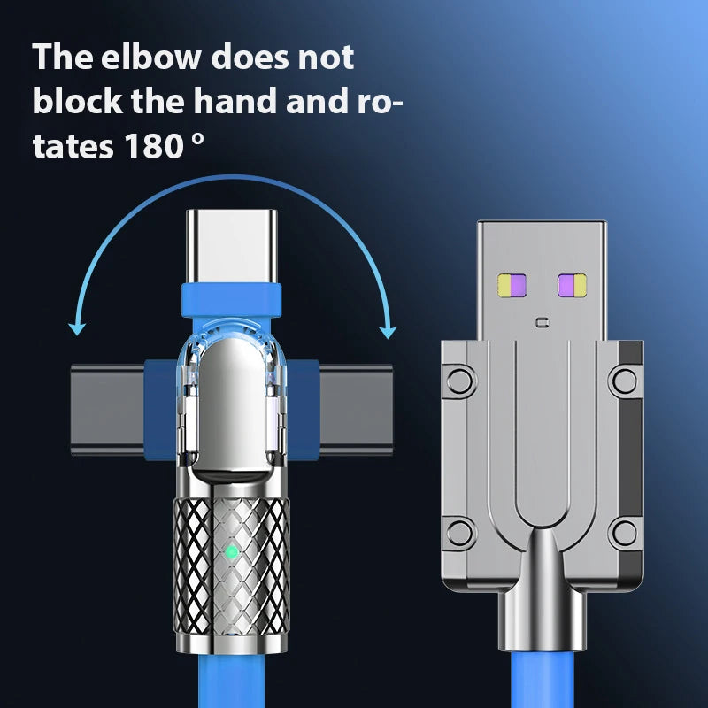 5A Super Fast Charge Type C Cable 180° Degree Rotation Elbow Cable for Xiaomi Samsung Phone Charger Liquid Silicone USB C Cable