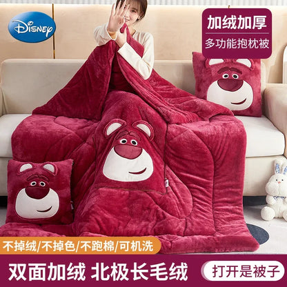 Stitch Disney Throw Pillow Blankets Two In One Kawaii Flannel Pillow Thickened Nap Blanket Living Room Cute Decoration Bedroom