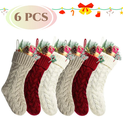 4/6PCS Christmas Stockings Knit Xmas Stockings 18 In Large Fireplace Hanging Stockings For Holiday Christmas Tree Party Decor