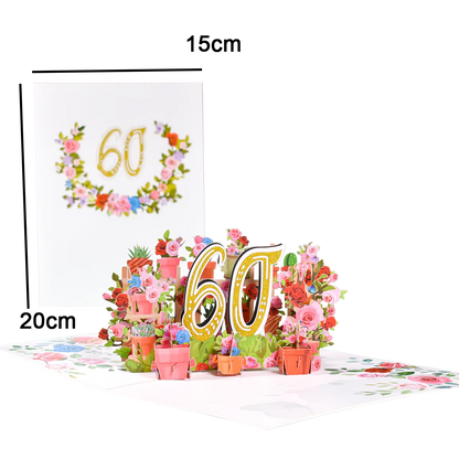Tarjeta de aniversario emergente con números 1, 10, 28, 21 y 30 en 3D para cumpleaños, bodas