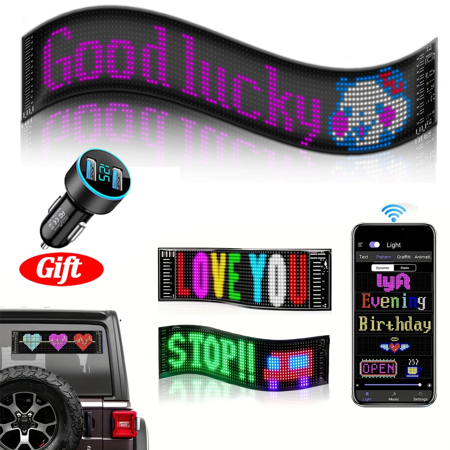 USB LED 5V Matrix Pixel Panel Light Bluetooth App Control Scrolling Advertising LED Car Sign Animation Programmable For Car Shop