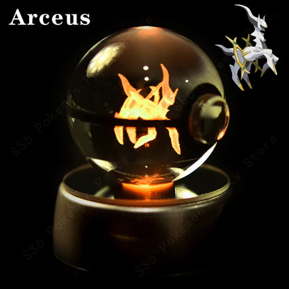Lámpara de bola de cristal de Pokémon 3D, Pikachu, Gengar, Mew, Mewtwo, base para lámpara, bola de cristal de Pokémon, figura de bola de cristal, luz nocturna, regalo de cumpleaños