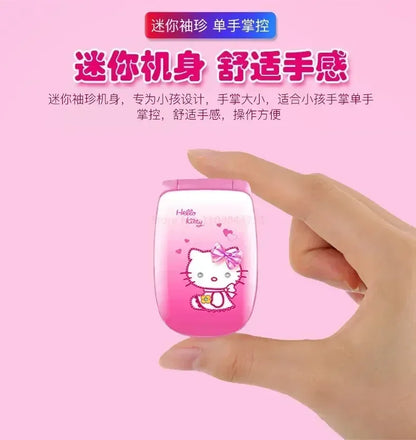 Sanrio Hello Kitty Flip Phone New Cartoon Cute Children White Pink Kawaii Mini Phone Children Birthday Gifts Fashion Model Toys