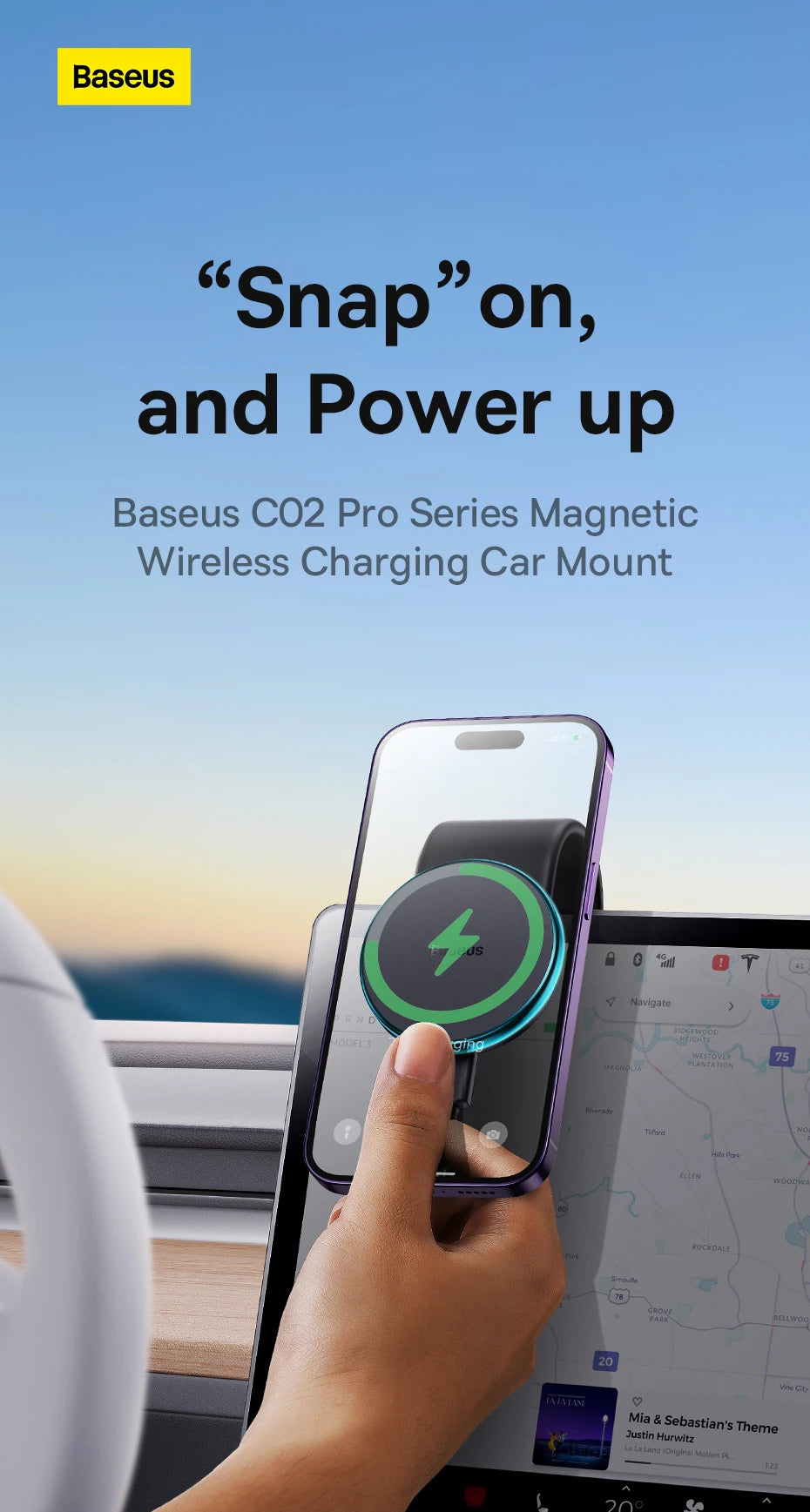 Baseus C02 Pro Series Magnetic Wireless Charging Car Mount Cluster Black