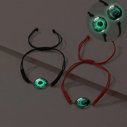 2Pcs Romantic Couple Bracelet Stainless Steel New Sun and Moon Lovers Charm Bracelet Glow in The Dark Adjustable Woven Bracelet
