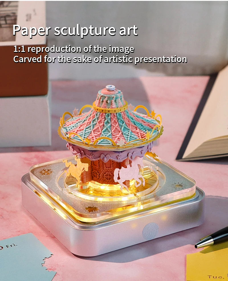 3D Calendar 2025 Memo Pad Omoshiroi Block Carousel Blue Notepad Artistic 3D Paper Art Sculpture Model Desk Ornaments Novel Gift