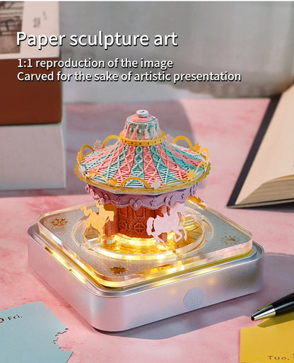 3D Calendar 2025 Memo Pad Omoshiroi Block Carousel Blue Notepad Artistic 3D Paper Art Sculpture Model Desk Ornaments Novel Gift