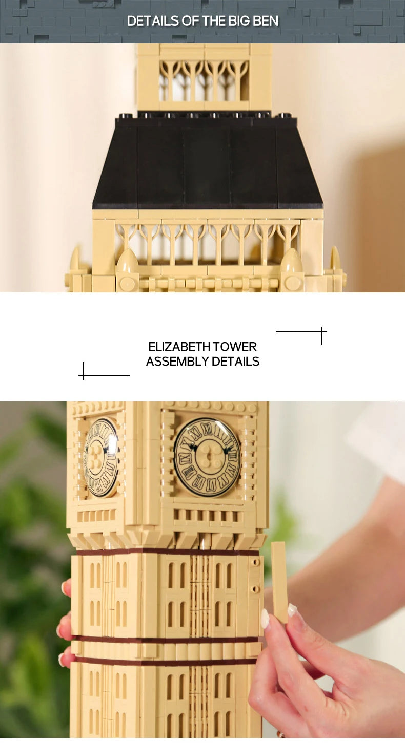 1666 piezas de ladrillos modelo Big Ben de Londres bloques de construcción arquitectura mundial construcción creativa juguetes de regalo para niños adultos 5216