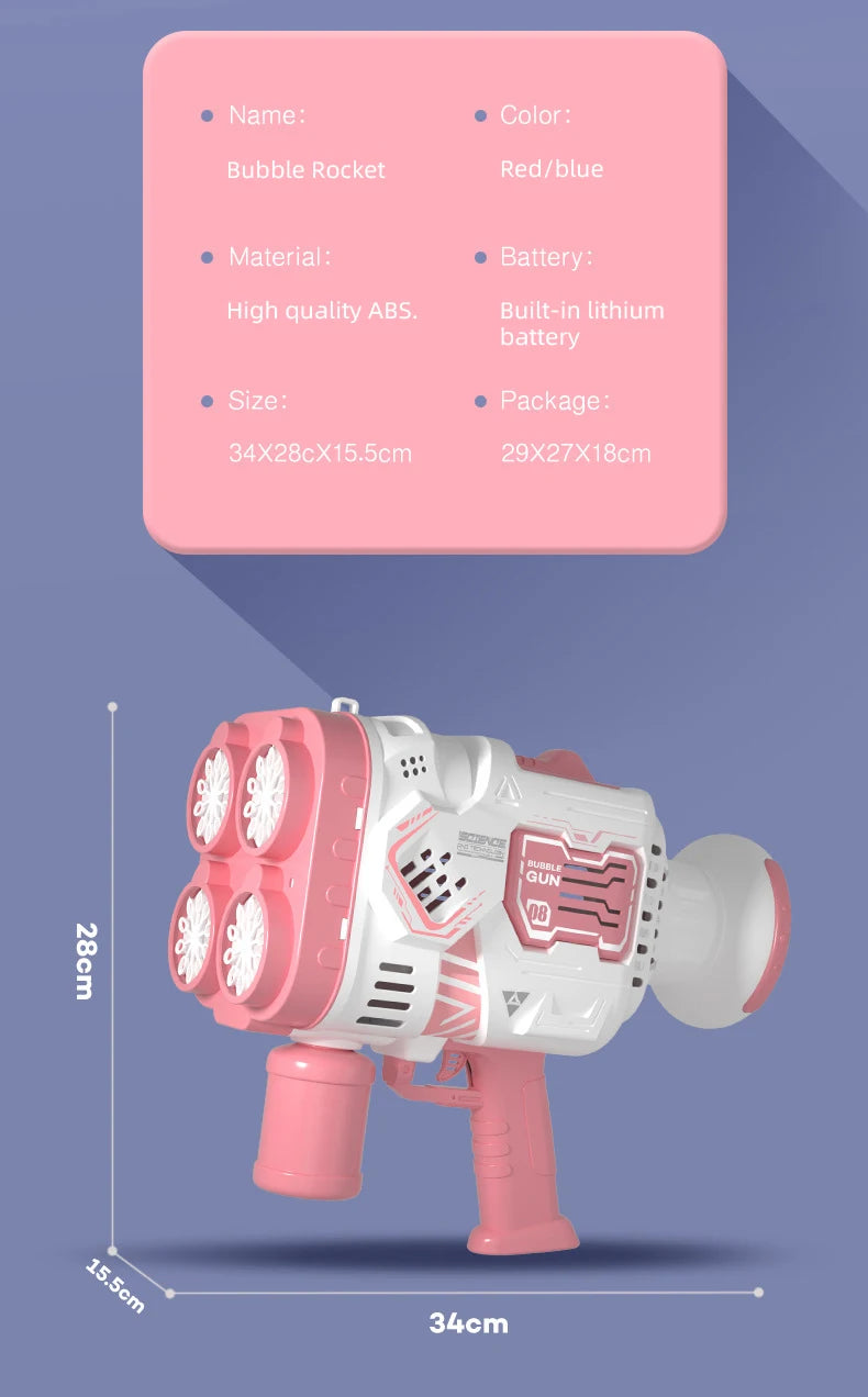 Pistolet à bulles, fusée, machine à bulles de savon, lanceur spatial électrique, cadeaux pour la fête des enfants, continue de produire des bulles avec lumière LED
