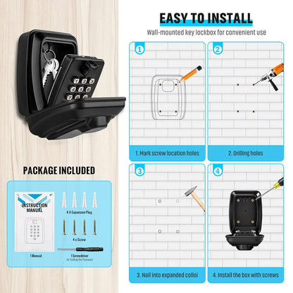 Wall Mounted Key Storage Safe Waterproof Anti-theft Key Box With Combination Lock 12-Digital Password Office Home Outdoor Use