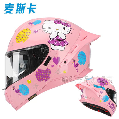Sanrio Genuine Hello Kitty Motorcycle Helmet Full Face Racing Helmets Offroad Motorcycle Helmet Motorbike Kawaii Xmas Girl Gift