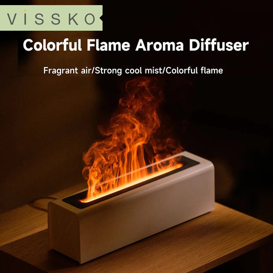 Vissko 7-Colorful Flame Diffuser USB Air Humidifier Aromatherapy Essential for Bedroom Yoga Home Oil Diffuser Fragrance Diffuser
