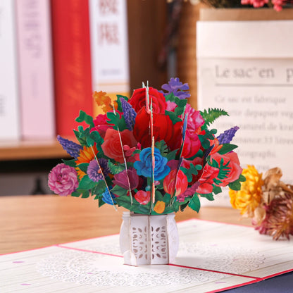 Tarjeta de felicitación emergente con flores en 3D para cumpleaños, día de la madre, día del padre, graduación, aniversario de bodas, mejórate pronto, simpatía