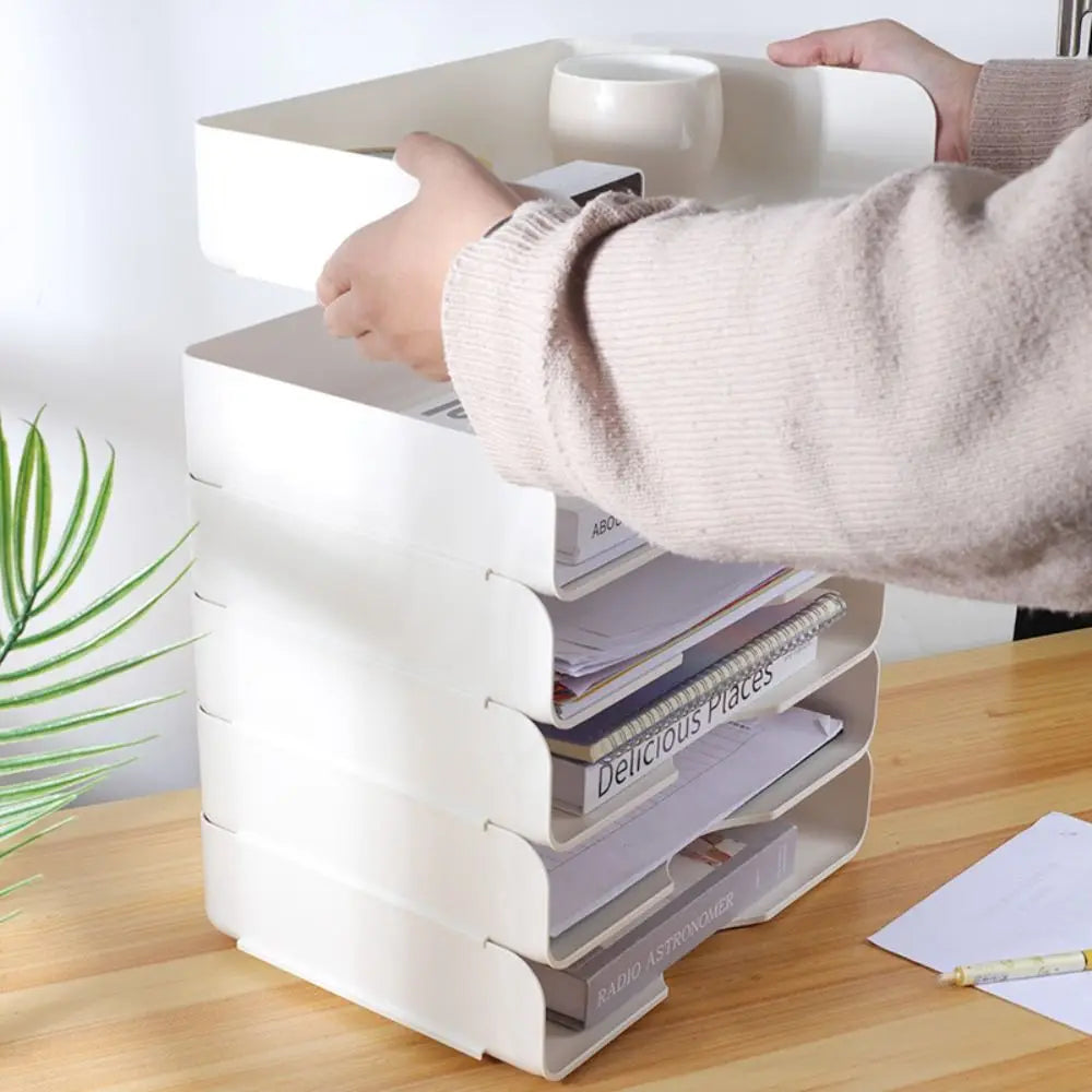 Organizador de escritorio apilable, bandeja para papel, archivador de escritorio para oficina, cartas, libros, documentos, estante para almacenamiento de cosméticos