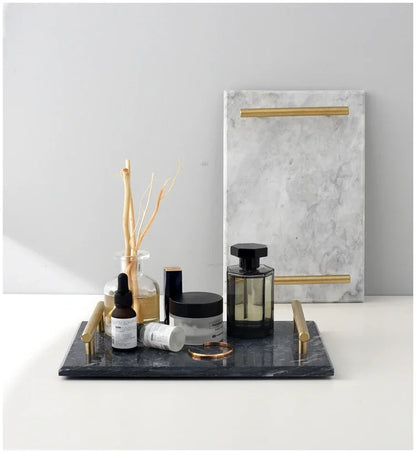 Nordic Home Decor Light Luxury Natural Marble Jewelry Storage Tray with Gold Handle Trinket Ring Plate Wedding Gift