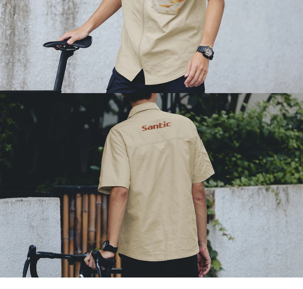 Santic 2024 Summer New Men's Cycling Jerseys Athletic Casual Bicycle Cycling Outdoor Casual Shirt Short Sleeve WM24C07046K