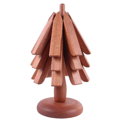 Salvamanteles de madera para platos calientes, juego de manteles individuales con diseño de árbol, posavasos plegables para platos, cuencos, teteras, decoración de mesa de cocina