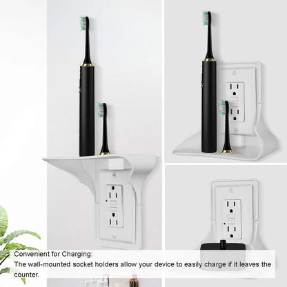 Wall Mount Socket Rack Wall Outlet Shelf Convenient Sturdy Socket Mobile Phone Charging Storage Holder For Bathroom Living Rooms