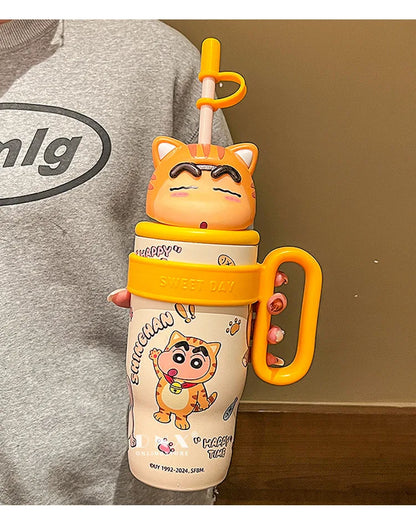 800Ml Crayon Shin-Chan 316 Stainless Steel Thermos Cup Cute Cartoon Doll Couple Water Cup Large Capacity Straw Cup Gift Toys