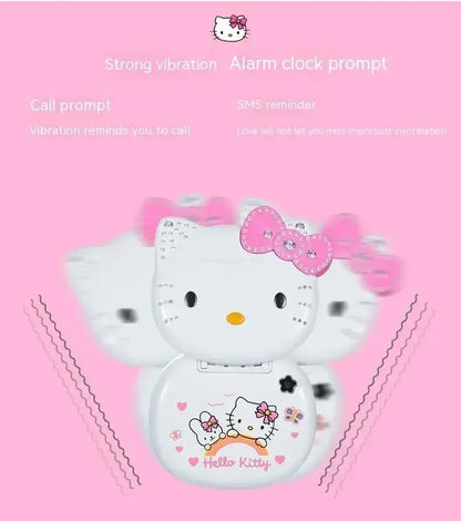 Sanrio Hello Kitty Flip Phone New Cartoon Cute Children White Pink Kawaii Mini Phone Children Birthday Gifts Fashion Model Toys