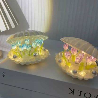 9 Flowers Shell Tulip Night Lamp Handmade Diy Home Decor Bedroom Atmosphere Light Girl Mother Girlfriend Valentine's Day