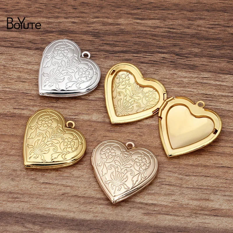 BoYuTe (10 Pieces/Lot) Metal Brass 30MM Heart Shaped Floating Locket Pendant Can Open Photo Locket Jewelry Accessories