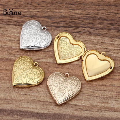 BoYuTe (10 Pieces/Lot) Metal Brass 30MM Heart Shaped Floating Locket Pendant Can Open Photo Locket Jewelry Accessories