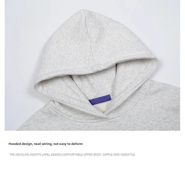Vintage American Style Men's Creative Cool Dog Print Loose Fit Grey Fleece Lined Hooded Sweatshirt Couple Model Casual Wear