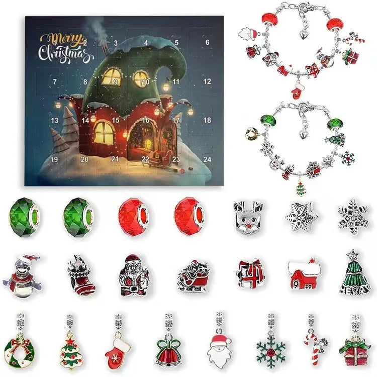 Stitch Mickey Christmas Advent Calendar Disney Bracelets 24 Days Xmas Countdown Calendar Diy Jewelry Making Kit Kid'S Gifts