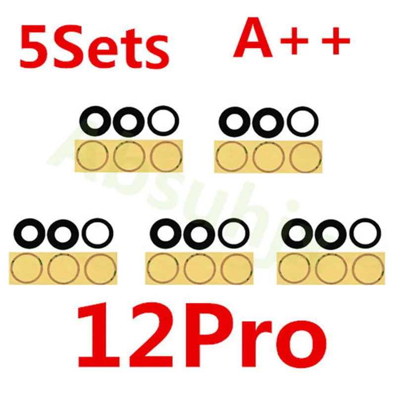 Absuhjx 5sets A++ Back Camera Glass Lens for iPhone 11 12 13 Pro Max 13Mini 14 14Plus X XS XR Rear Cam Holder