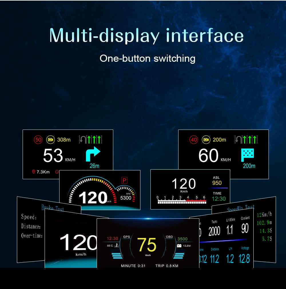 C1 Car Navigation Projection HUD Head Up Display Speedometer  Multiple Interfaces Car Accessories on Screen Overspeed Alarm