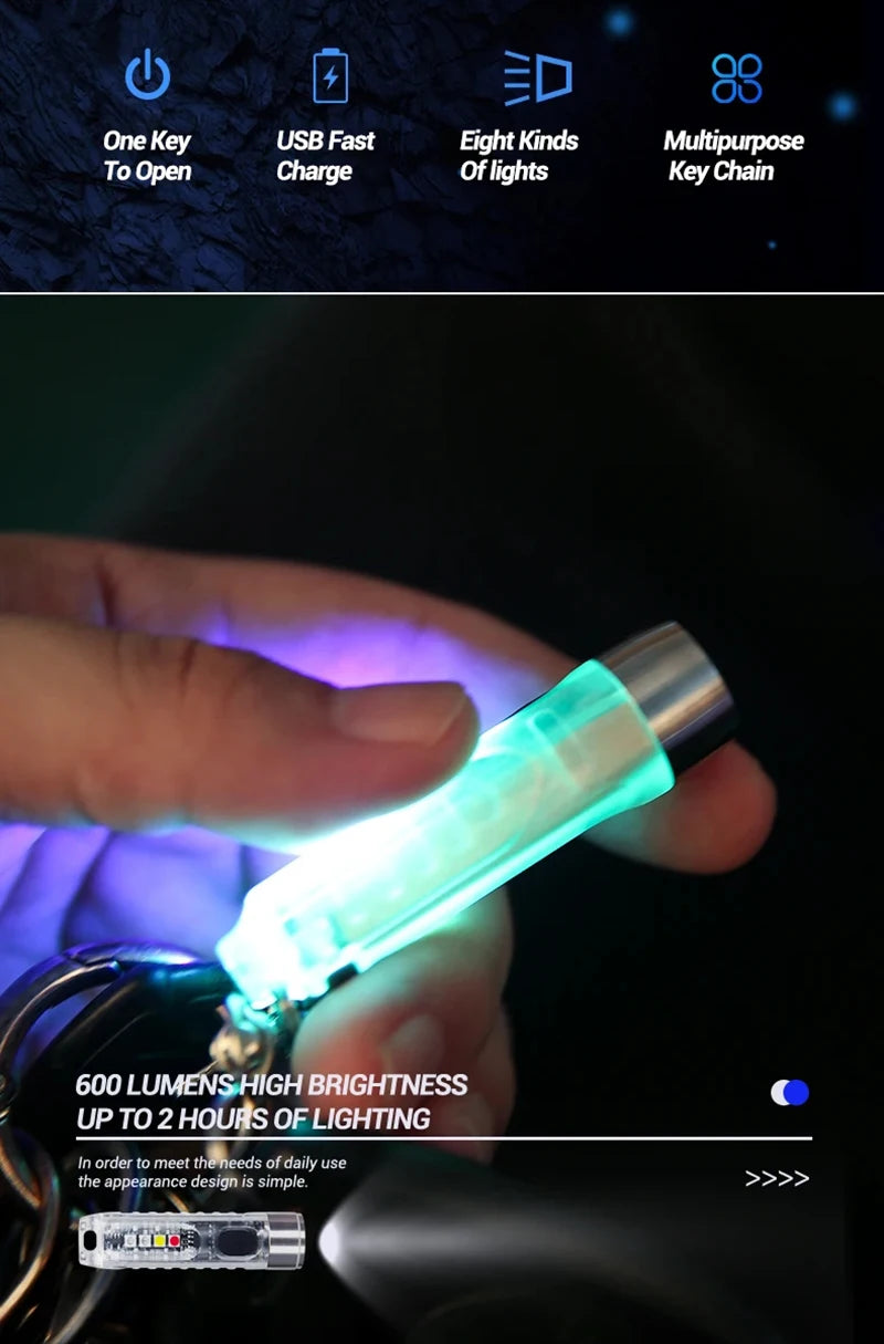 TUNENGE Mini LED Flashlight Super Bright S12 PLUS Portable Torch 600LM Waterproof Work Light Keychain Built-in Battery Magnetic