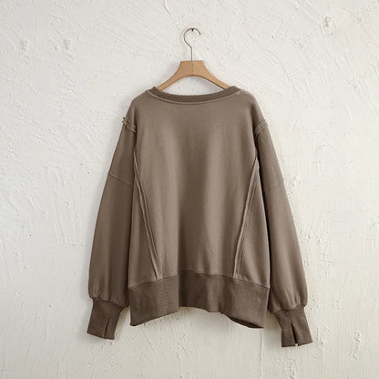 Oversized 100% Cotton Women Sweatshirts Long Sleeve Patchwork Open Side Streetwear Harajuku Pullovers Autumn Clothes For Women