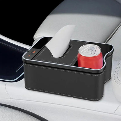 Auto Armrest Box Storage Box With Cup Holder Tissue Box USB Rechargeable Car Arm Rest Box Storage Organizer With Ambient Light