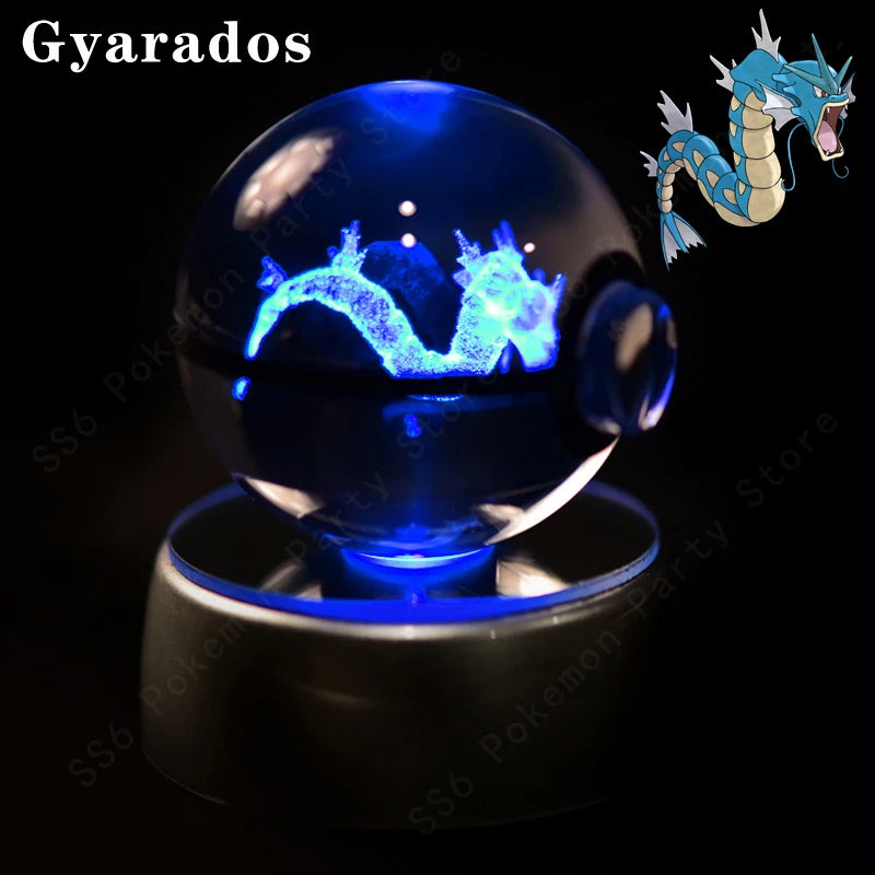 Lámpara de bola de cristal de Pokémon 3D, Pikachu, Gengar, Mew, Mewtwo, base para lámpara, bola de cristal de Pokémon, figura de bola de cristal, luz nocturna, regalo de cumpleaños