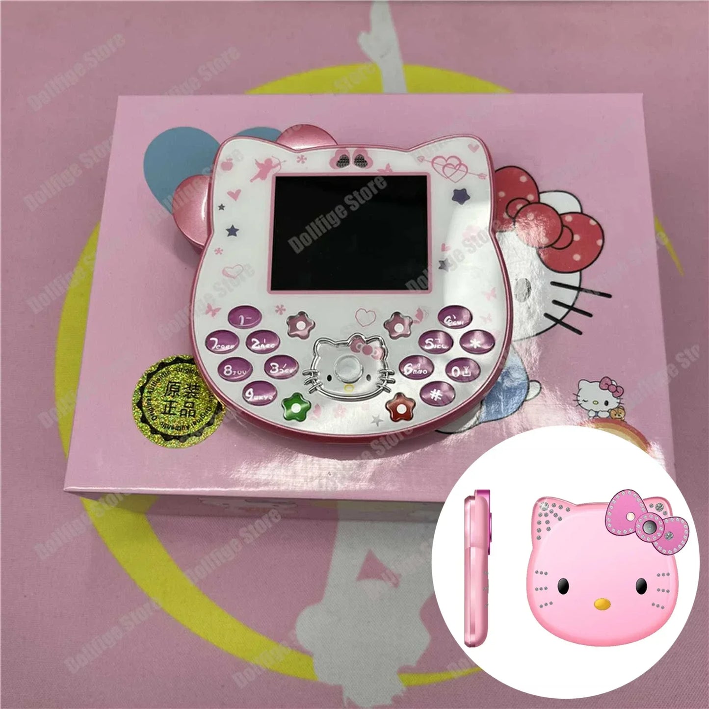 2024 New Product In Stock Cartoon Cute San Liou Kitty Flip Phone White Pink Mini Phone Children's Fashion Model Toy Youth Gift