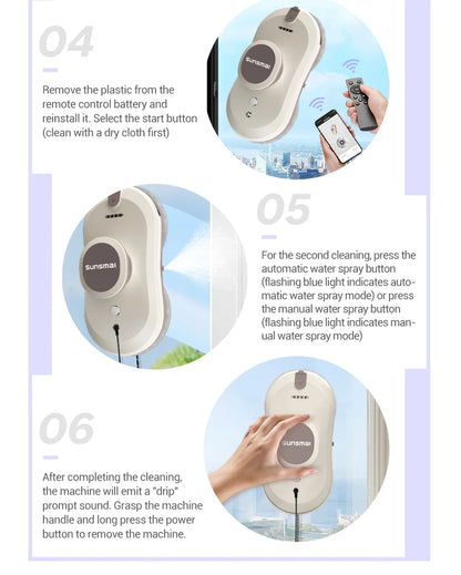 SUNSMAI Robot Window Cleaning Machine Window Washing Robot Double Sided Water Spray Type Window Cleaning Robot