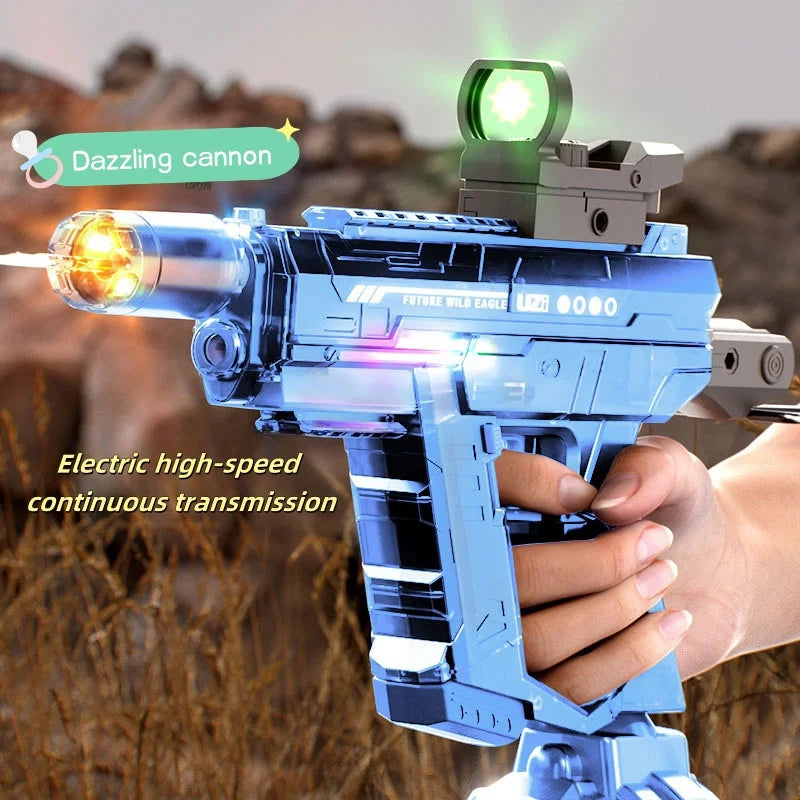 2024 Hot Sale Electric continuous firing UZI water gun pulse linkage chamber flame special effect children's water play toy