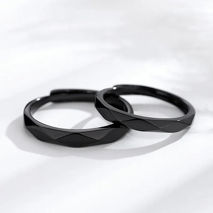 1 par de anillos de pareja de rombos blancos y negros, anillo abierto para mujeres y hombres, anillos de dedo ajustables, regalo de joyería de aniversario para amantes románticos