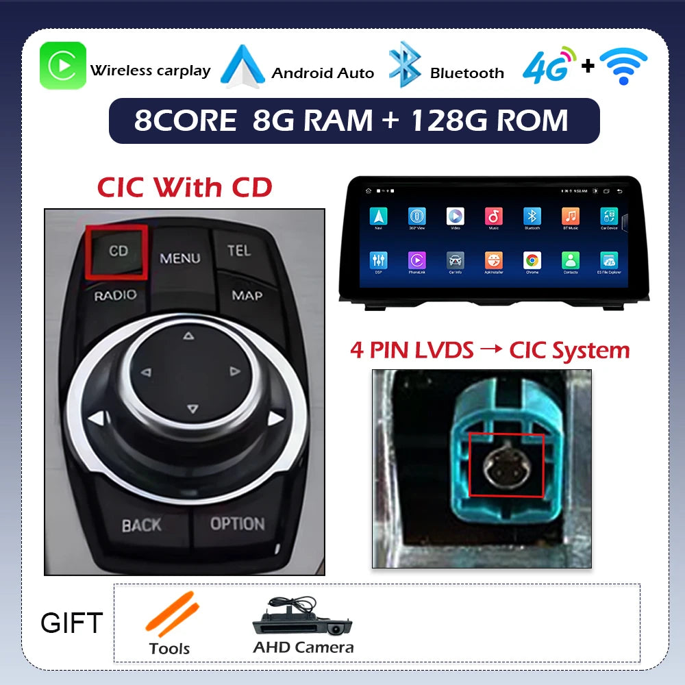 Android 14 Wireless CarPlay For BMW 5 Series F10 F11 2011 - 2017 CIC NBT System Car Radio Multimedia Video Player Navigation GPS