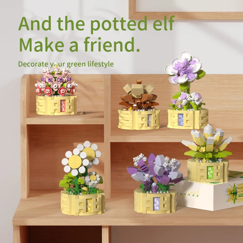 Potted Flower Basket Building Blocks Creative Bonsai Plant Bouquet Model Bricks Diy Home Decoration Kids Toy Girls Holiday Gifts