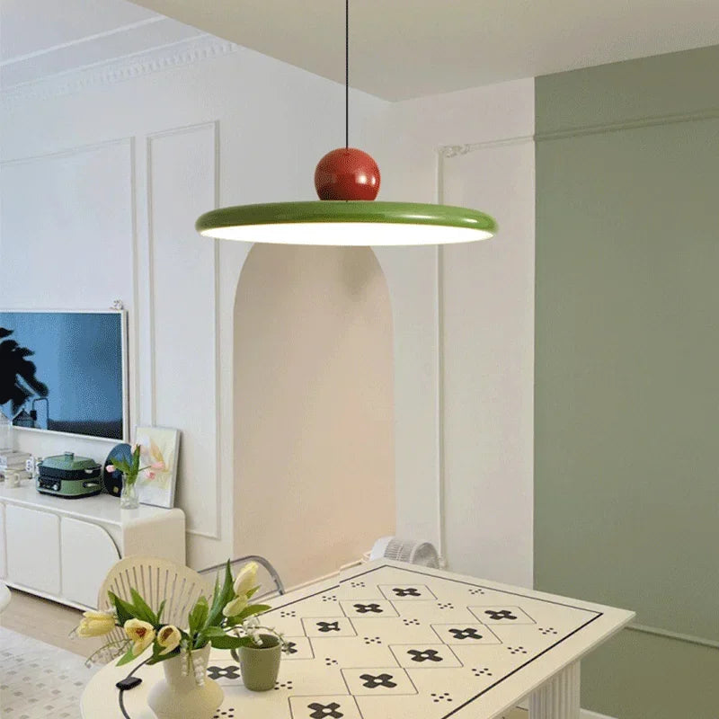 Nordic Medieval Red Flying Disk Pendant Light French Restaurant Denmark Retro Chandeliers LED Vintage Long Line Kitchen Lamp