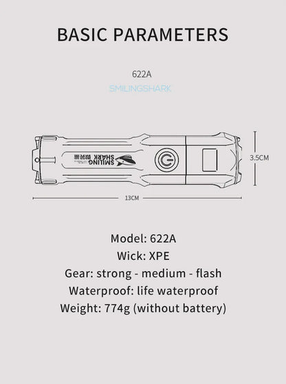 Outdoor Strong Lighting Flashlight Work Light Highlight Rechargeable Zoom Tactical Outdoor Night Camping Portable LED Torch Lamp