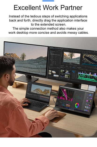 Visual Beat Portable Touch Screen Monitor 17.3'' 1080P FHD IPS USB-C Display with USB 2.0, HDMI, Dual Speakers for Laptop PC