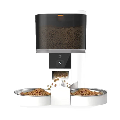 Comedero automático para gatos de 4 l, comedero inteligente para mascotas, dispensador de comida para gatos y perros pequeños con cámara grabadora, temporizador cuantitativo, cuenco doble