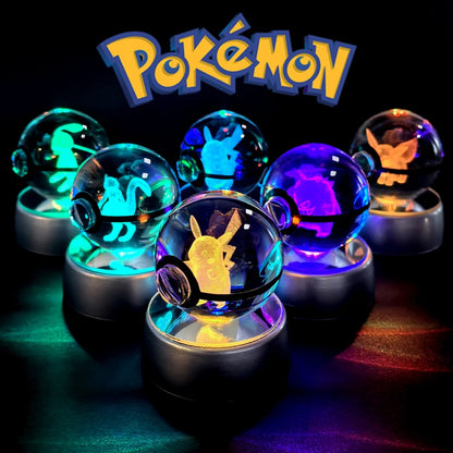 Lámpara de bola de cristal de Pokémon 3D, Pikachu, Gengar, Mew, Mewtwo, base para lámpara, bola de cristal de Pokémon, figura de bola de cristal, luz nocturna, regalo de cumpleaños