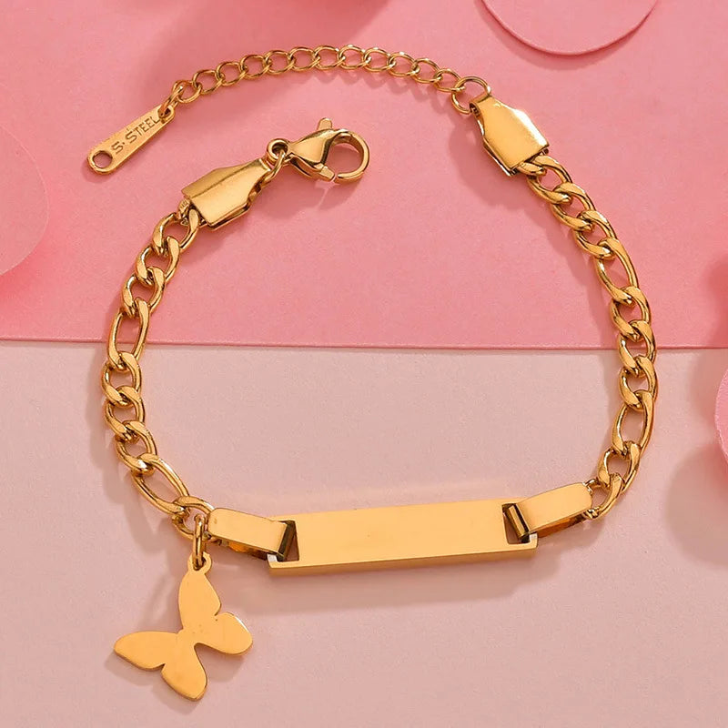 Personalized Stainless Steel Baby Newborn Name Bracelet for Boy Girl Best Gift Custom Heart Crown Butterfly Family Jewelry